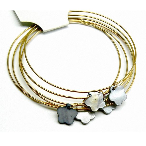 6pc Bangle Bracelet grey MOP Flowers - Picture 2 of 4